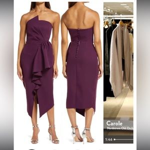 Elliott Reception Cascade Ruffle Strapless Cocktail Dress in Royal Purple